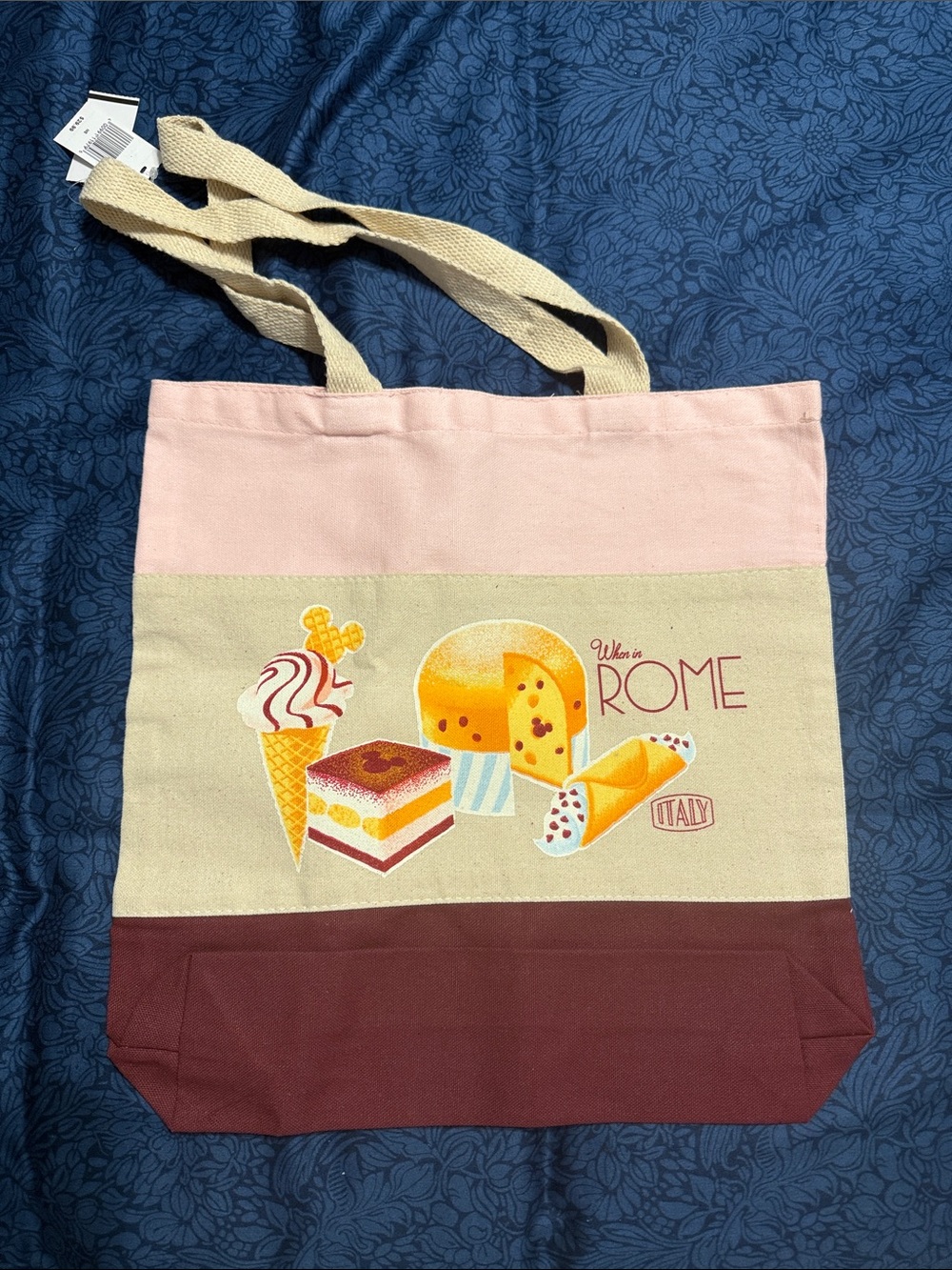 Italy Rome Sweets Canvas Tote - Pink, Beige & Burgundy